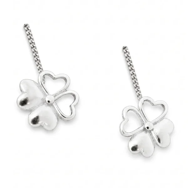 Four-Leaf Clover CZ Sui Dhaga Threader Earrings in Rhodium Silver