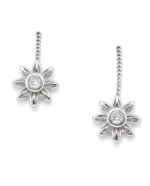 Sunburst Cluster CZ Sui Dhaga Threader Earrings in Rhodium Silver