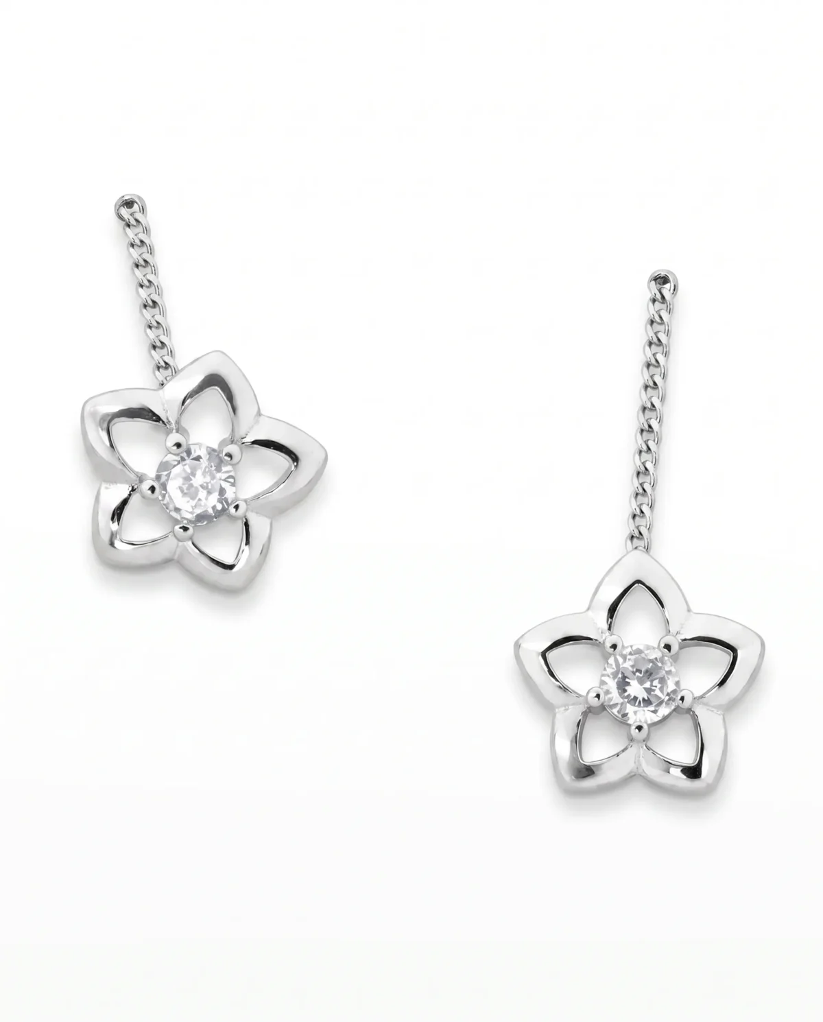 248_result Open Star Cutout CZ Sui Dhaga Threader Earrings in Rhodium Silver - Image 1