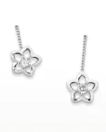Open Star Cutout CZ Sui Dhaga Threader Earrings in Rhodium Silver