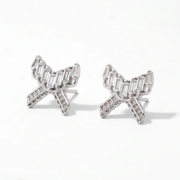 Dainty Ribbon Bow CZ Tops in Rhodium-Plated Silver