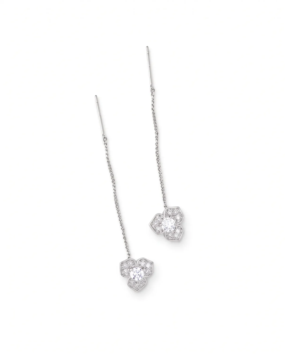 Three-Stone Cluster CZ Sui Dhaga Threader Earrings in Rhodium Silver - Image 3