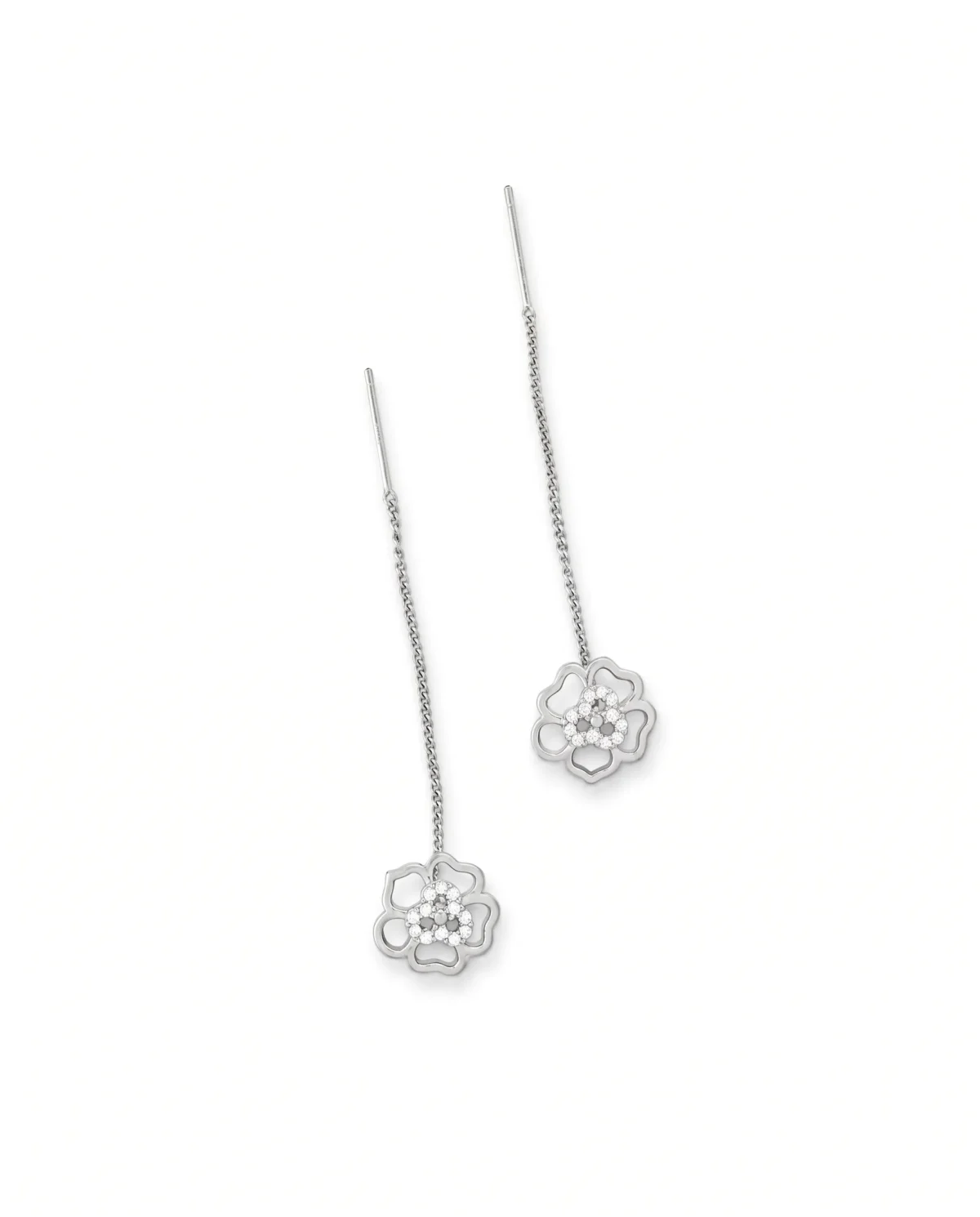 Open Floral Mandala Sui Dhaga Threader Earrings in Rhodium Silver - Image 2