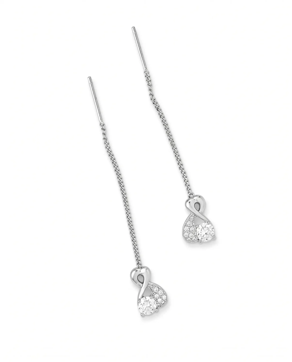 Dainty Bow CZ Sui Dhaga Threader Earrings in Rhodium Silver - Image 2