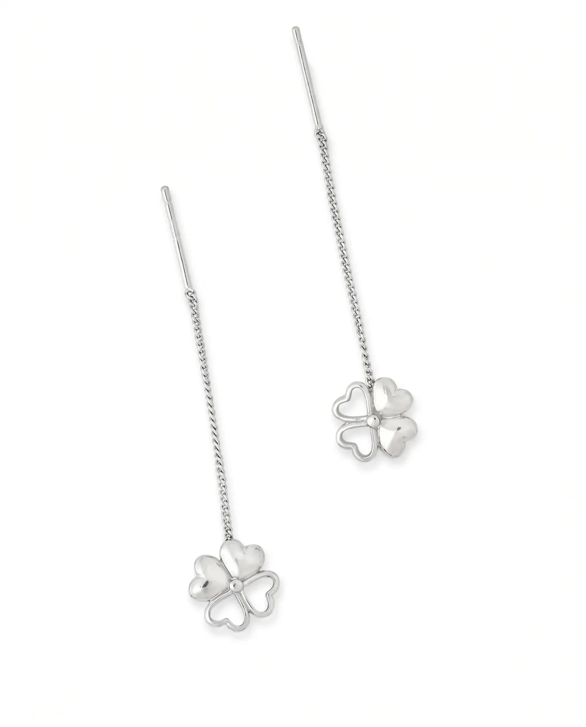 Four-Leaf Clover CZ Sui Dhaga Threader Earrings in Rhodium Silver - Image 2
