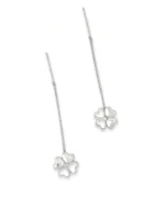 Four-Leaf Clover CZ Sui Dhaga Threader Earrings in Rhodium Silver - Image 2