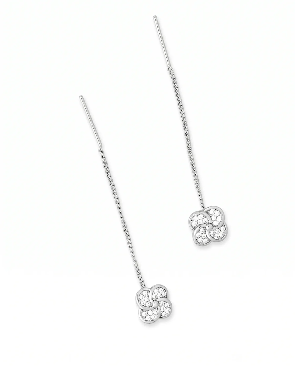 Cushion Halo CZ Sui Dhaga Threader Earrings in Rhodium Silver - Image 1