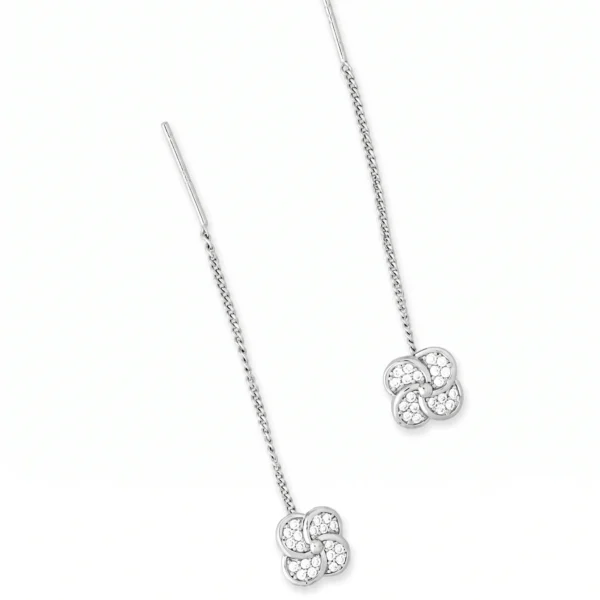 Cushion Halo CZ Sui Dhaga Threader Earrings in Rhodium Silver