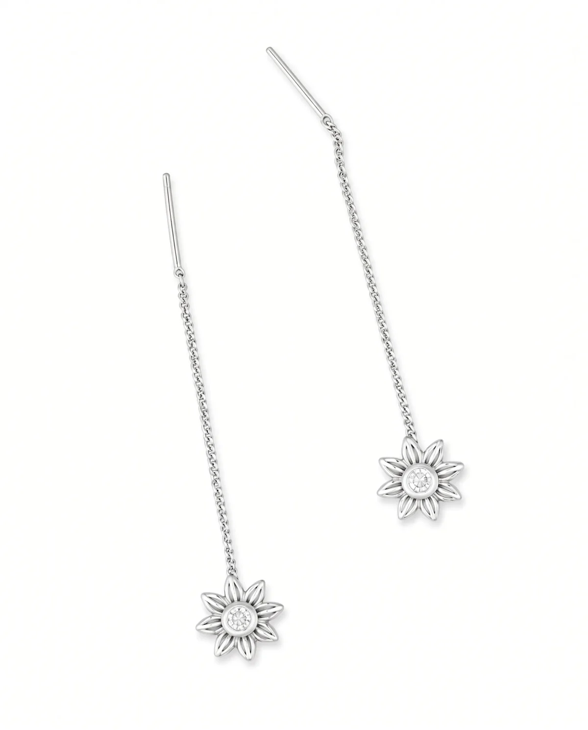 Sunburst Cluster CZ Sui Dhaga Threader Earrings in Rhodium Silver - Image 2