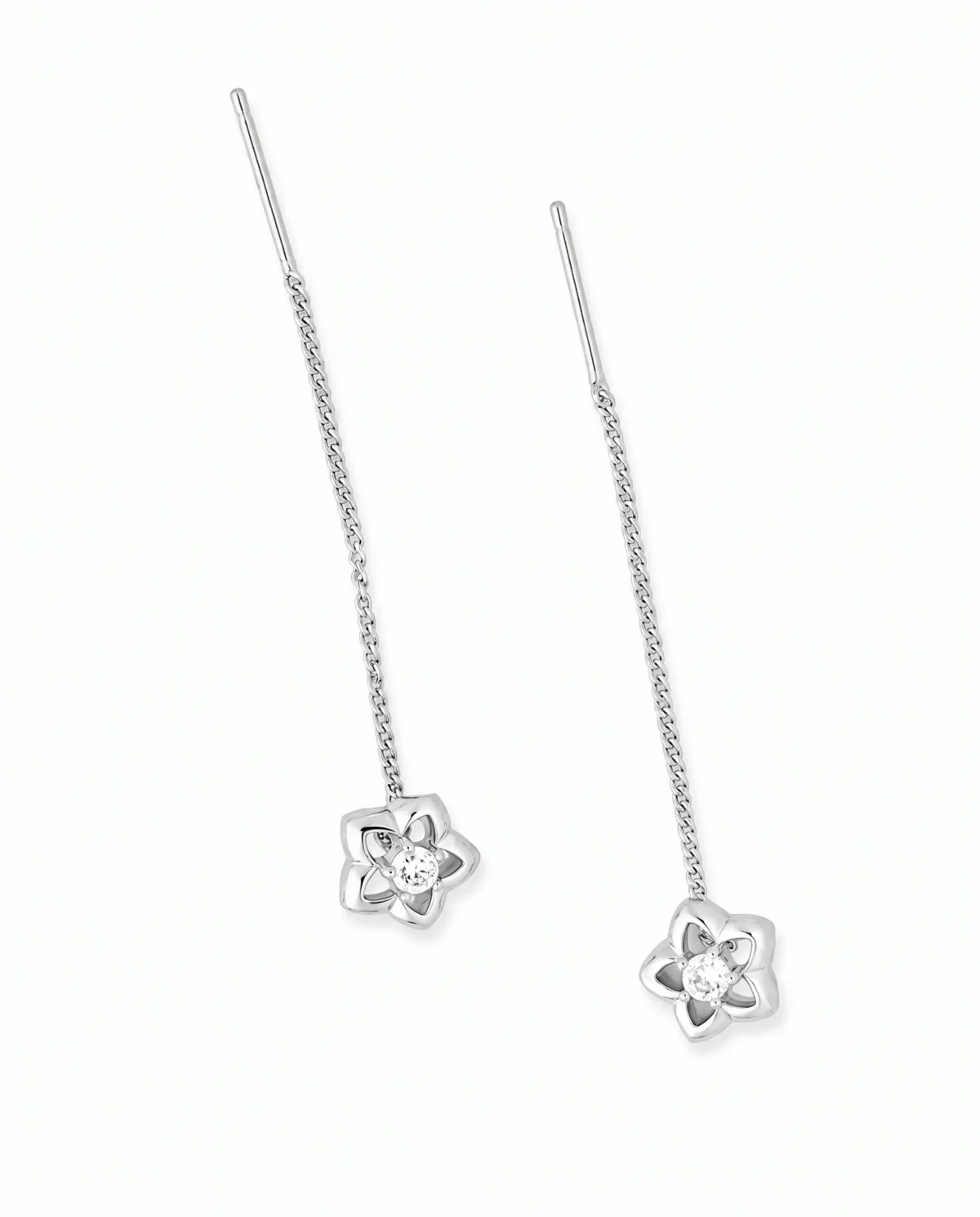 Open Star Cutout CZ Sui Dhaga Threader Earrings in Rhodium Silver - Image 2