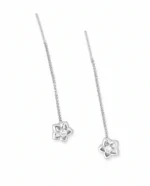 Open Star Cutout CZ Sui Dhaga Threader Earrings in Rhodium Silver - Image 2