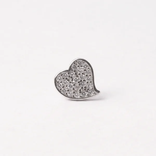 Romantic Pave Heart CZ Stud Earrings in Rhodium Silver