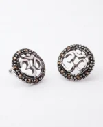 Marcasite Om Symbol Stud Earrings in Rhodium Silver - Image 3
