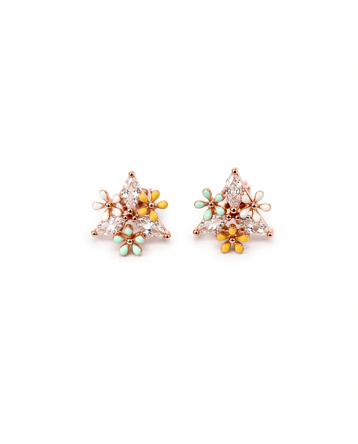 932_result Pastel Enamel Floral Cluster CZ Stud Earrings in Rhodium Silver - Image 1