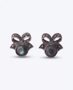 Marcasite Bow Abalone-Style Stud Earrings in Rhodium Silver - Image 2