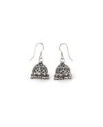 Classic Rounded Oxidized Jhumka Earrings in Rhodium Silver