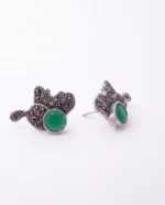 Marcasite Elephant Green Stone Studs in Rhodium Silver - Image 3