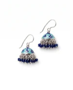 Light Blue Meenakari Enamel Jhumka Earrings in Rhodium Silver