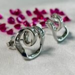 Twisted Open Knot CZ Stud Earrings in Rhodium Silver - Image 3