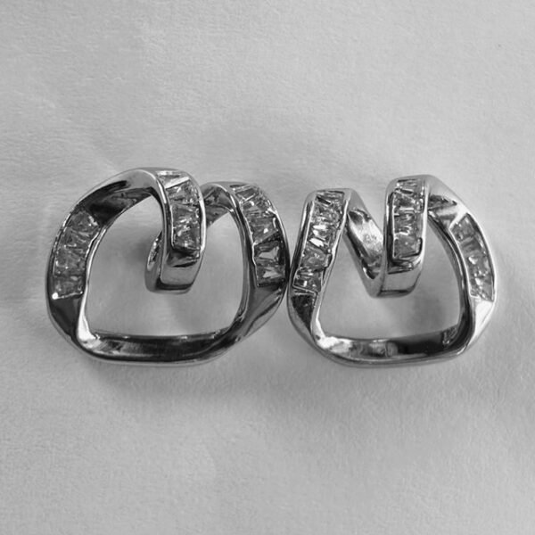 Twisted Open Knot CZ Stud Earrings in Rhodium Silver