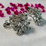 Radiant Floral Cluster CZ Stud Earrings in Rhodium Silver - Image 3
