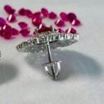 Ruby Red Center Round Halo Stud Earrings in Rhodium Silver - Image 2