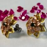 Starburst Floral Green Center Studs in Rhodium Silver - Image 2