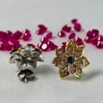 Starburst Floral Green Center Studs in Rhodium Silver - Image 3
