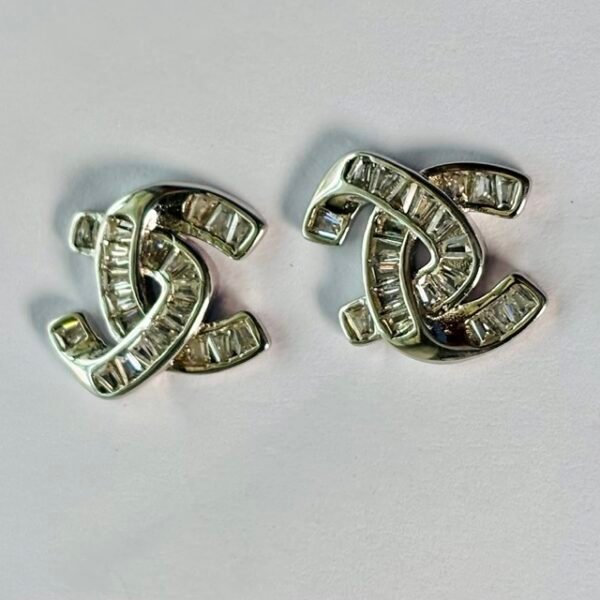 Interlocking Curve Pave CZ Stud Earrings in Rhodium Silver