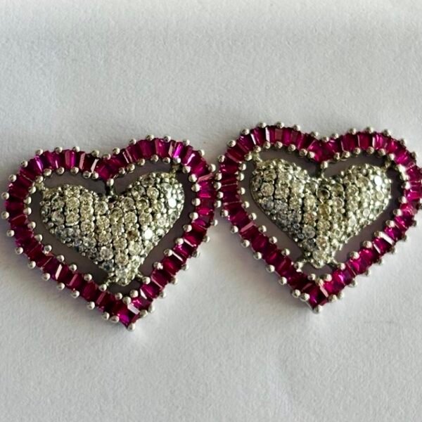 Pink Halo Heart Shaped CZ Stud Earrings in Rhodium Silver