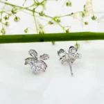 Sparkling Floral Bloom CZ Studs in Rhodium-Plated Silver - Image 2