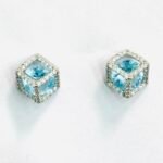 Radiant Aquamarine Cube CZ Earrings in Rhodium Silver