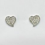Romantic Pave Heart CZ Stud Earrings in Rhodium Silver