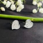 Romantic Pave Heart CZ Stud Earrings in Rhodium Silver - Image 3