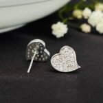 Romantic Pave Heart CZ Stud Earrings in Rhodium Silver - Image 2