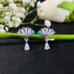 Vintage Art Deco Fan CZ Earrings in Rhodium Silver - Image 2