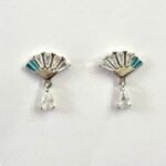 Vintage Art Deco Fan CZ Earrings in Rhodium Silver