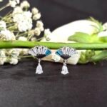 Vintage Art Deco Fan CZ Earrings in Rhodium Silver - Image 3