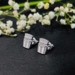 Contemporary Pillar CZ Stud Earrings in Rhodium Silver - Image 2