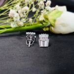 Contemporary Pillar CZ Stud Earrings in Rhodium Silver - Image 3
