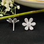 Classic Daisy CZ Stud Earrings in Rhodium Silver - Image 2