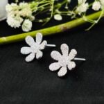 Classic Daisy CZ Stud Earrings in Rhodium Silver - Image 3