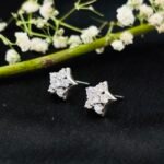Shining Star CZ Stud Earrings in Rhodium Silver - Image 2