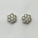 Floral Cluster CZ Stud Earrings in Rhodium Silver