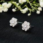 Floral Cluster CZ Stud Earrings in Rhodium Silver - Image 2