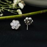 Floral Cluster CZ Stud Earrings in Rhodium Silver - Image 3