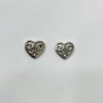 Filigree Heart CZ Stud Earrings in Rhodium Silver