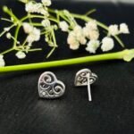Filigree Heart CZ Stud Earrings in Rhodium Silver - Image 3