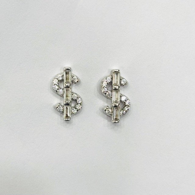 TPS-CZ-015-1 Twisted Knot CZ Stud Earrings in Rhodium Silver - Image 1
