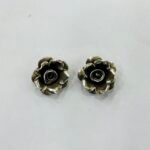 3D Rose Flower Stud Earrings in Rhodium Silver